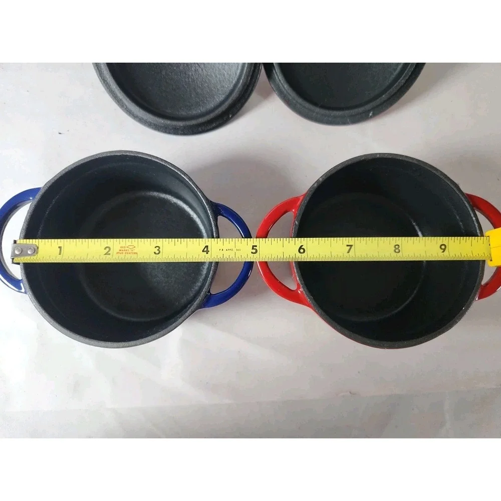 Fiesta Enameled Cast Iron Mini Dutch Oven Casserole Set of 2 Red Blue NWOT 0.35q